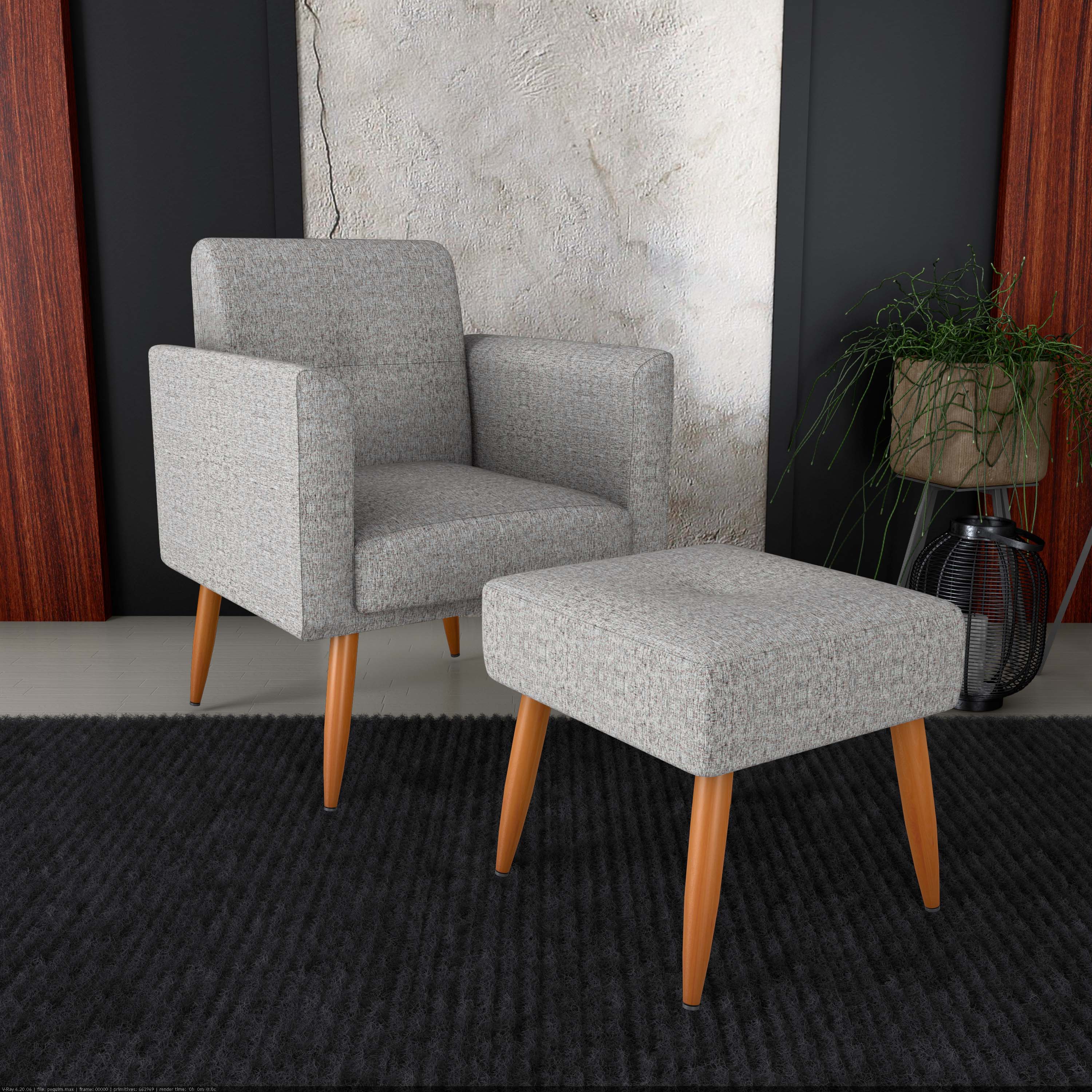 Poltrona + puff Pequim Tecido: F-490 Plano milenum