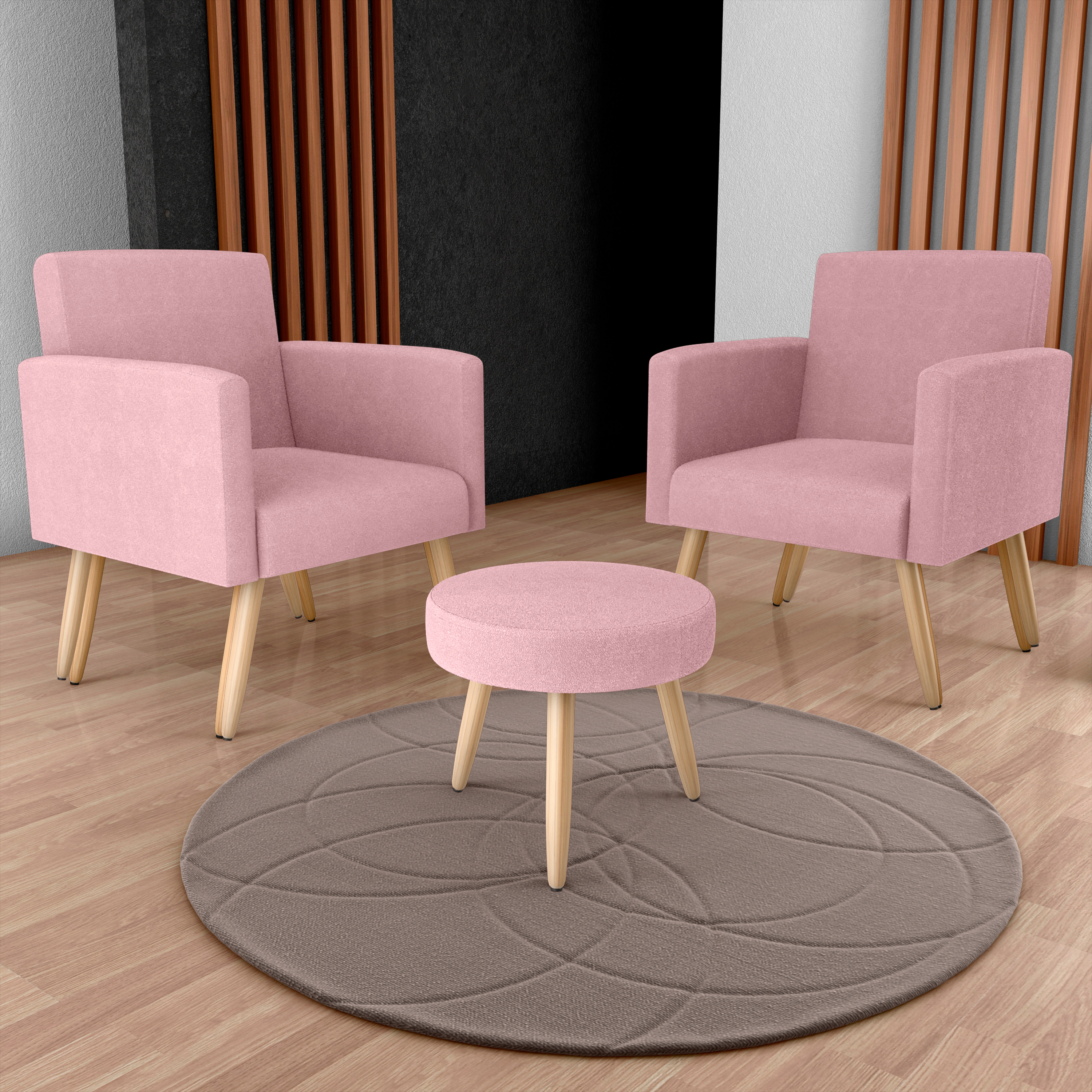 2 poltronas + puff Dallas conjunto Tecido: F-447 Veludo turkey